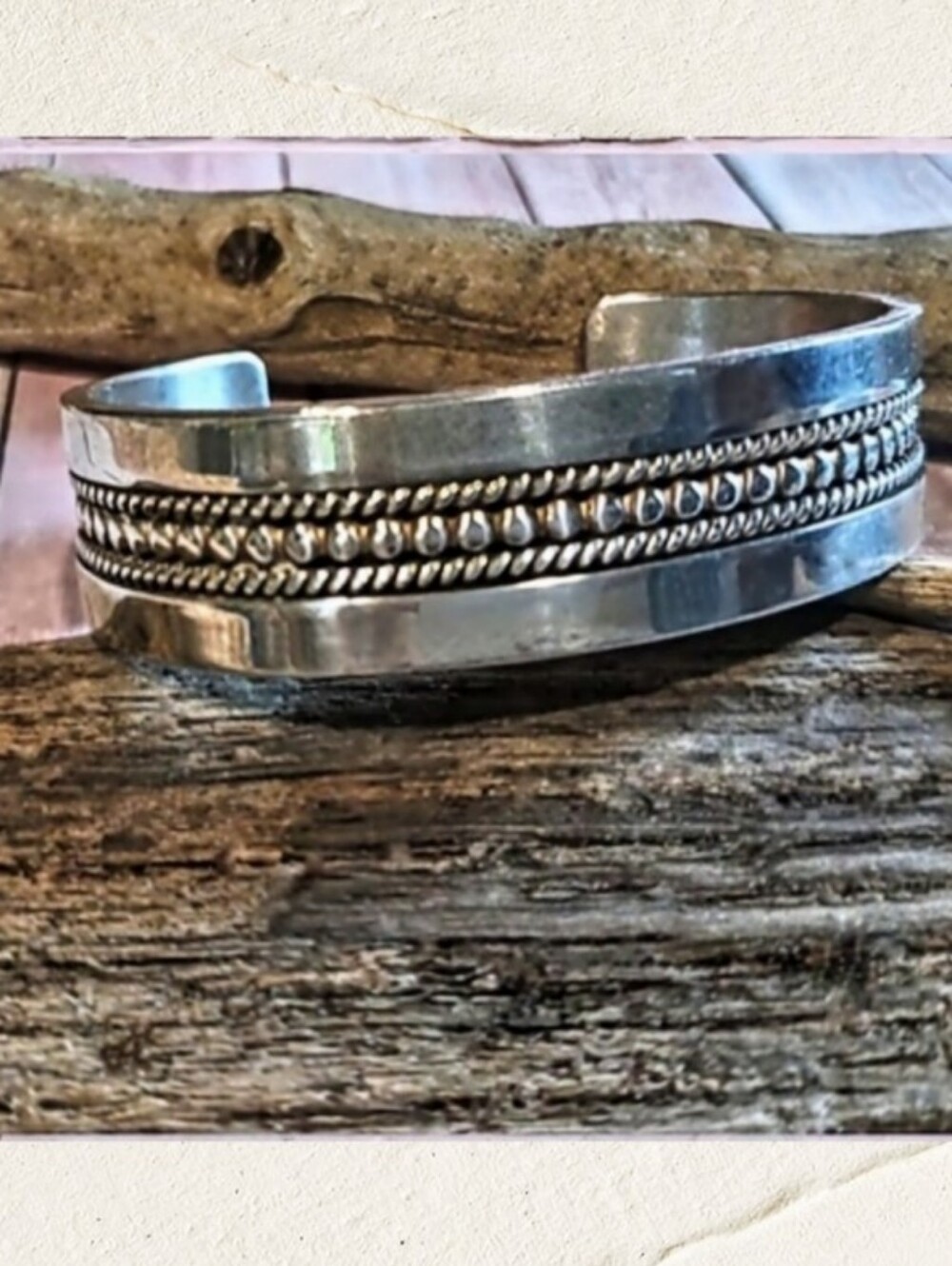 Vintage Navajo Johnson Yazzie Signed Sterling Beaded Twisted Wire Unisex Cuff